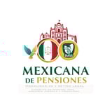Mexicana de Pensiones logo featuring a castle, Mexican flag, IMSS emblem, and scales of justice within gold circles